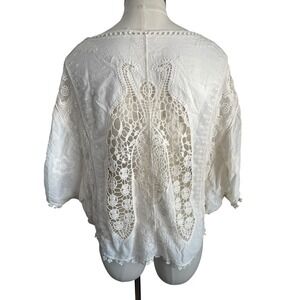 Adora White Embroidered Lace Boho Blouse  Oversized M